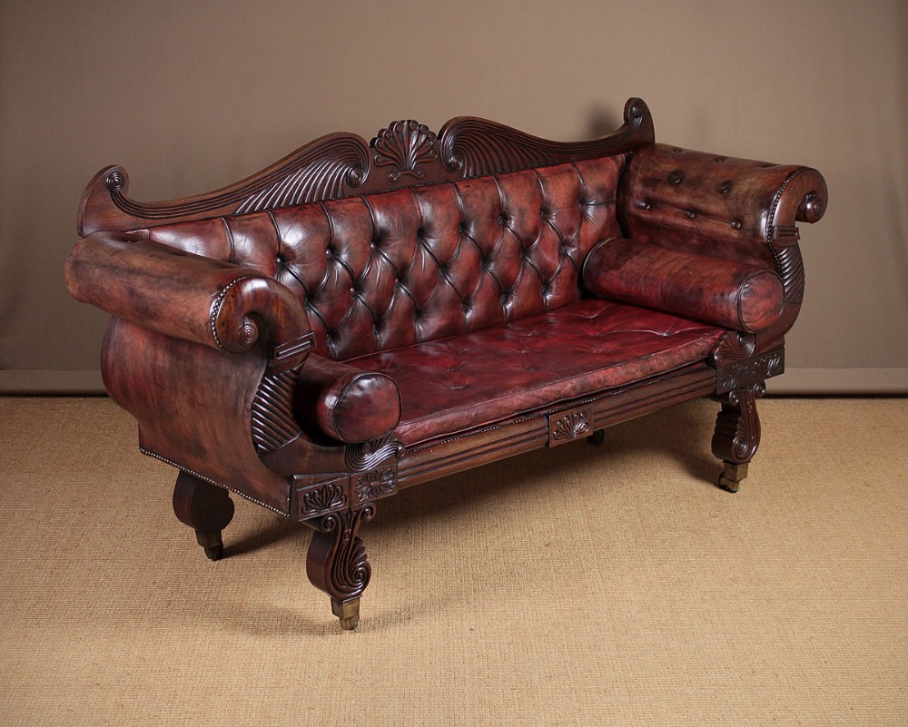 Regency Era Mahogany & Leather Settee c.1810.