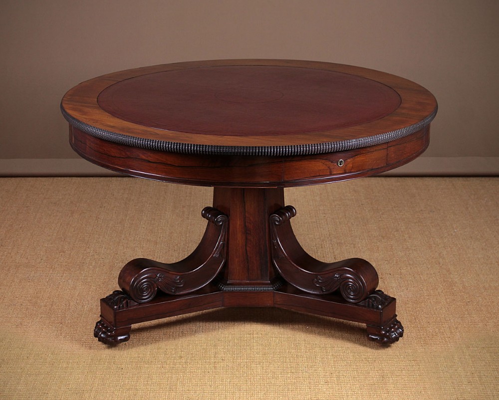 Regency Rosewood Leather Top Drum Table c.1820.
