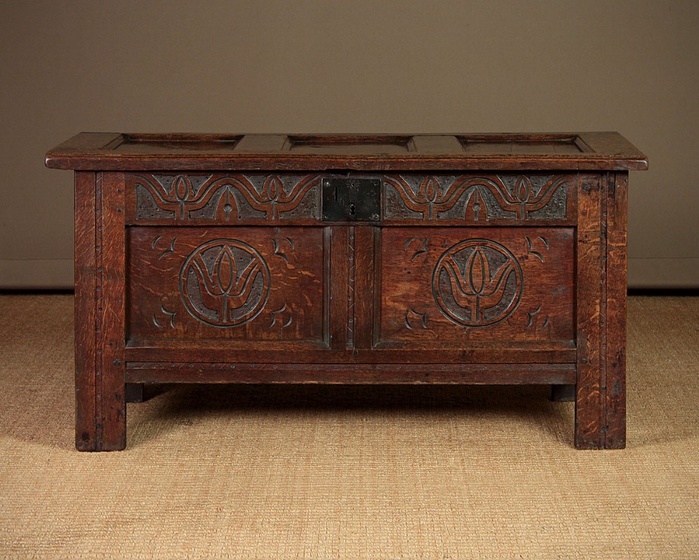 Small 18th.c. Coffer with Tulip Carvings c.1730.