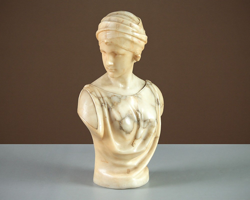 19th.c. Carved Alabaster Bust By Guglielmo Pugi c.1890.