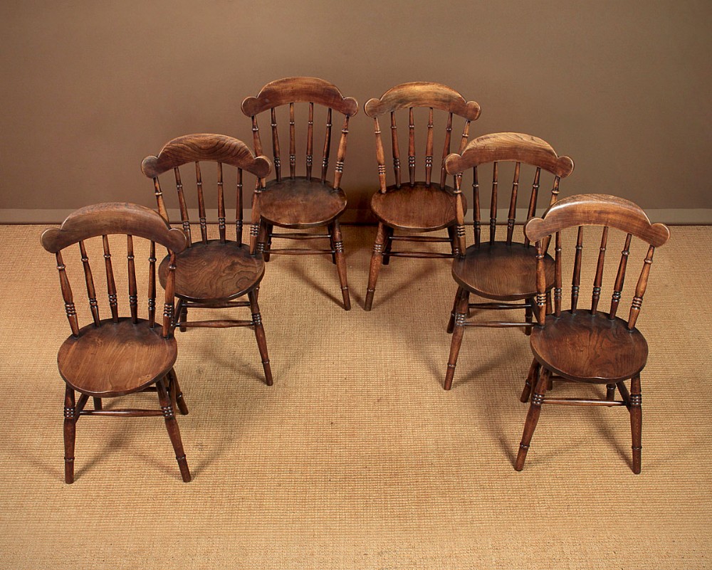 Six 19th.c. Ash & Elm Kitchen Dining Chairs c.1890.