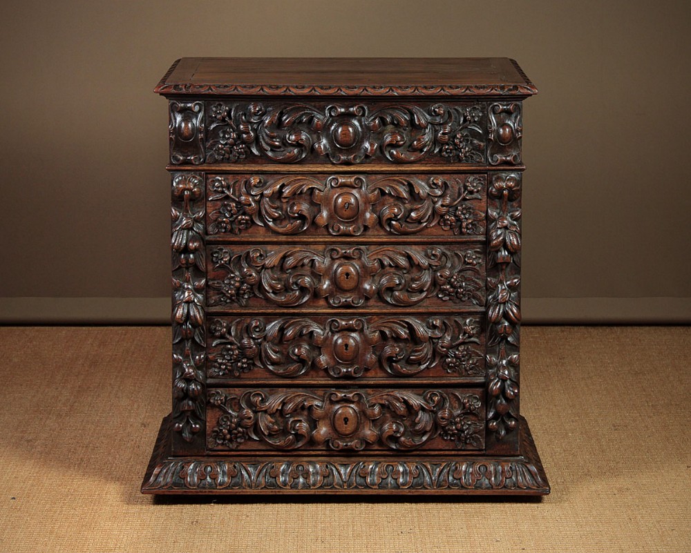 Late 19th.c. Carved Oak Chest Of Drawers c.1890.