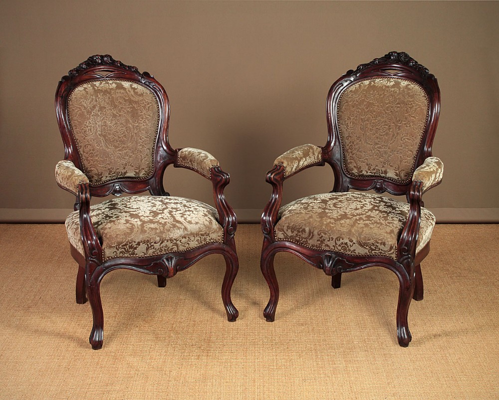 Pair Mid 19th.c. Open Armchairs c.1860. 