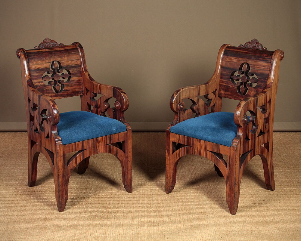 Pair Pitch Pine Welsh Chapel Chairs c.1880.