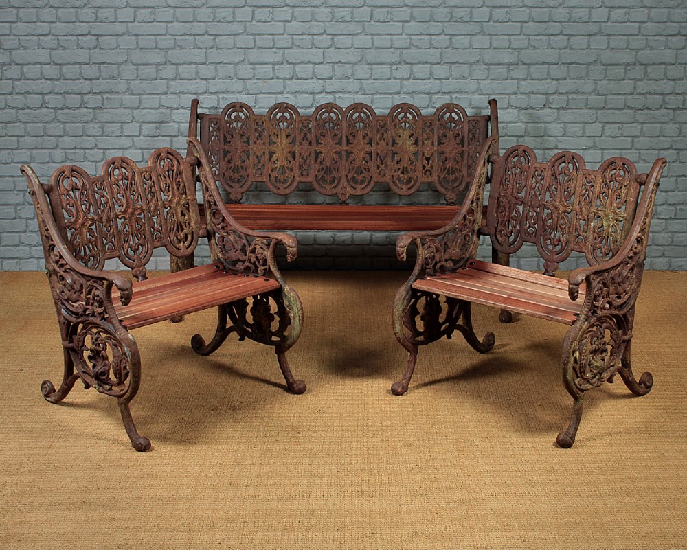 Cast Iron Garden Bench & Armchairs c.1900.