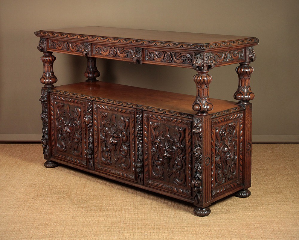 Large Two Tier Oak Buffet Serving Sideboard by Edwards & Roberts c.1890