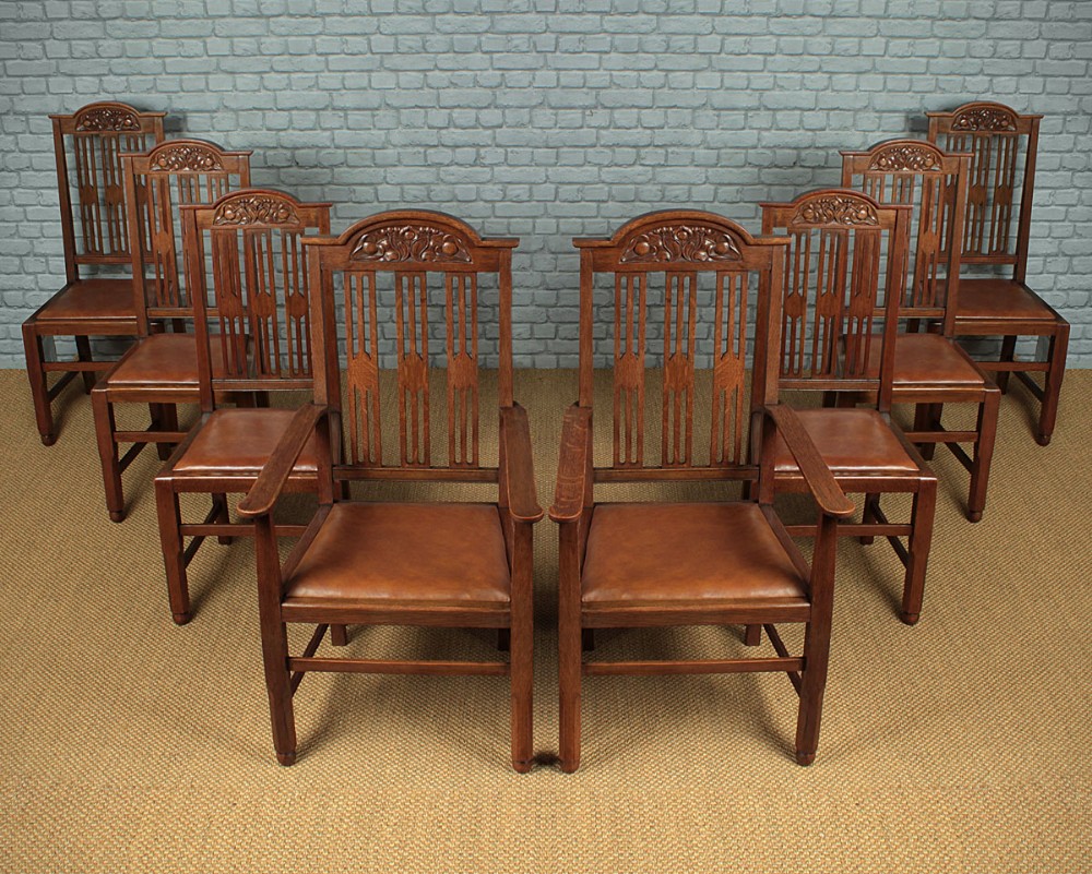 Set of Eight Arts & Crafts Oak Dining Chairs c.1910.