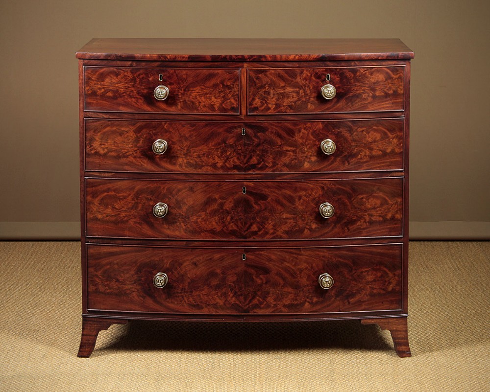 Flame Mahogany Bow Front Chest of Drawers c.1830.