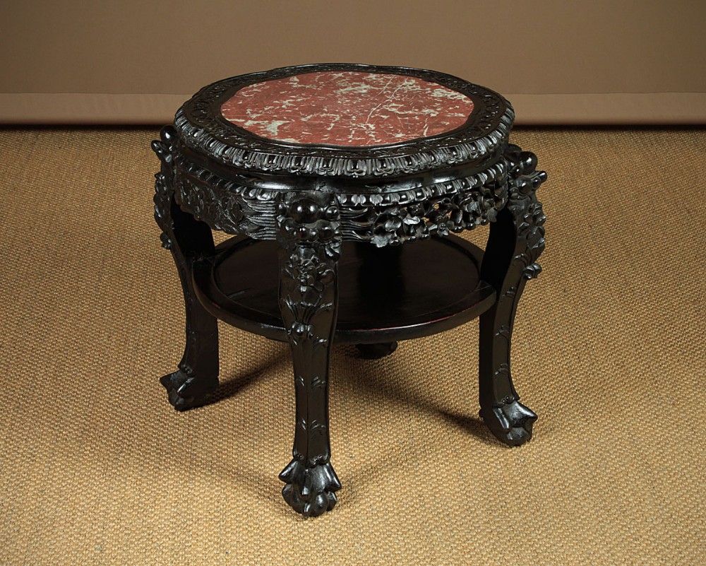 19th.c. Chinese Rosewood and Marble Top Urn Stand or Side Table c.1890.