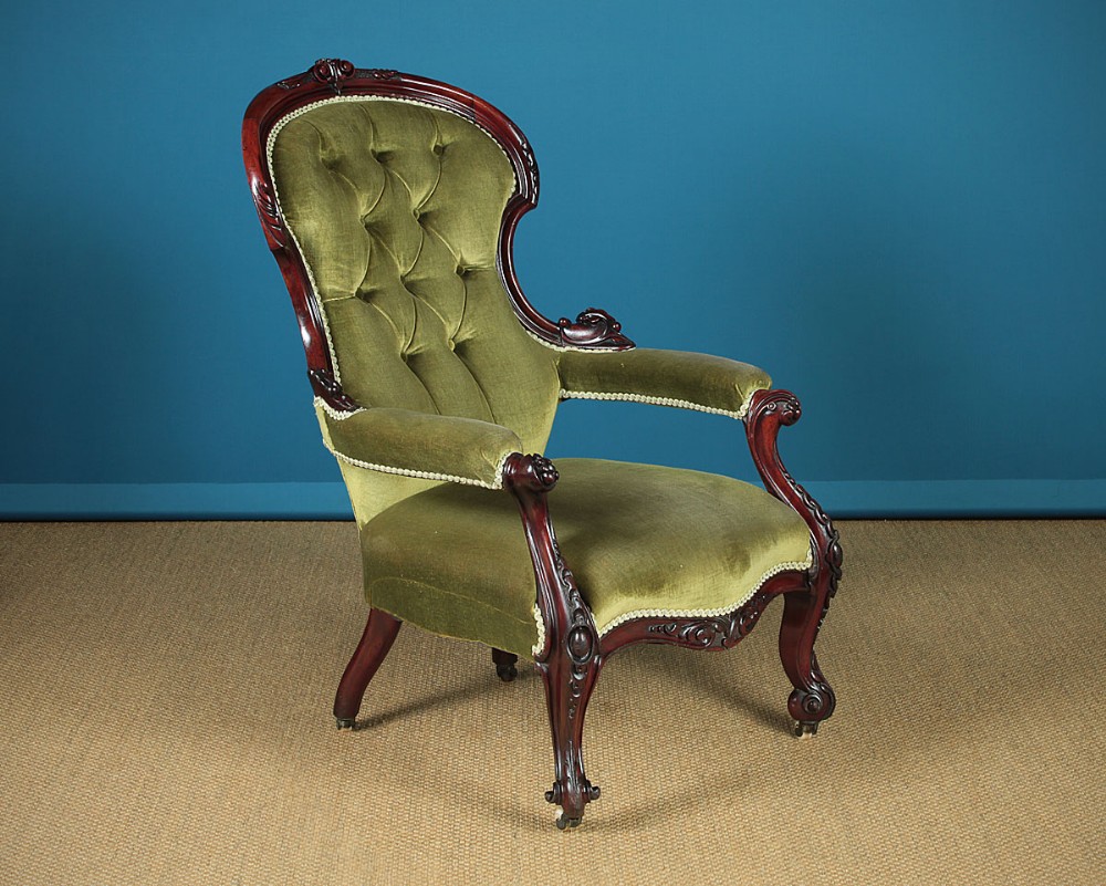 Carved Mahogany Open Armchair c.1860.