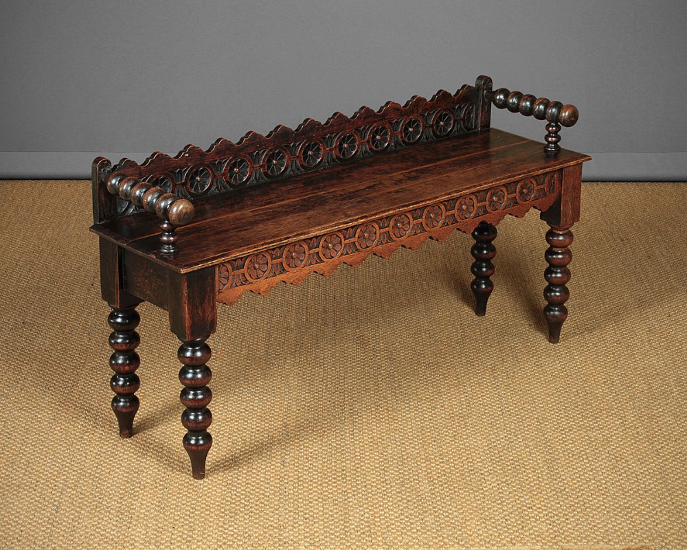 Bobbin Turned Oak Window Seat c.1880.
