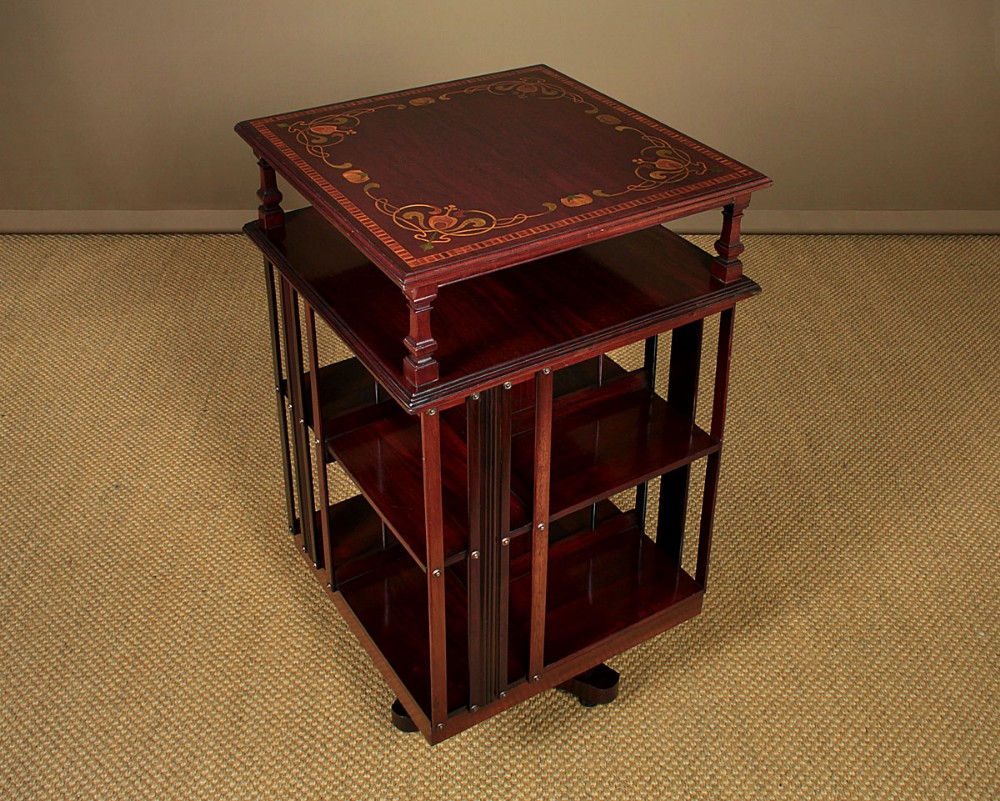 Art Nouveau Inlaid Revolving Bookcase c.1905.