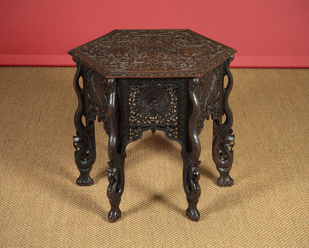 Anglo Indian Peacock Carved Tea Table c.1880.