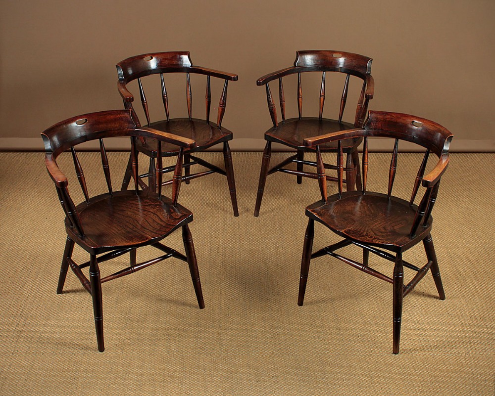 Four Ash & Elm Kitchen Armchairs c.1890.