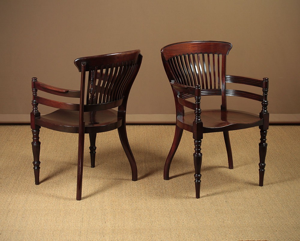 Pair of Edwardian Mahogany Office Armchairs c.1905.