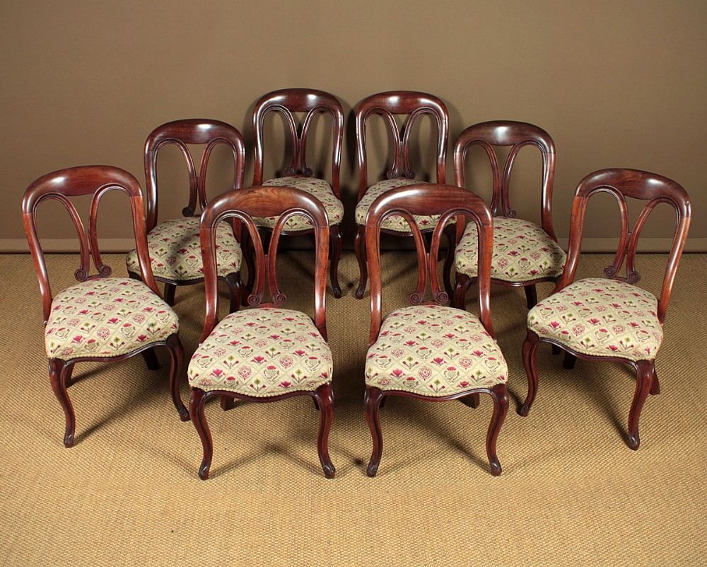 Set of 8 Walnut Dining Chairs c.1850.
