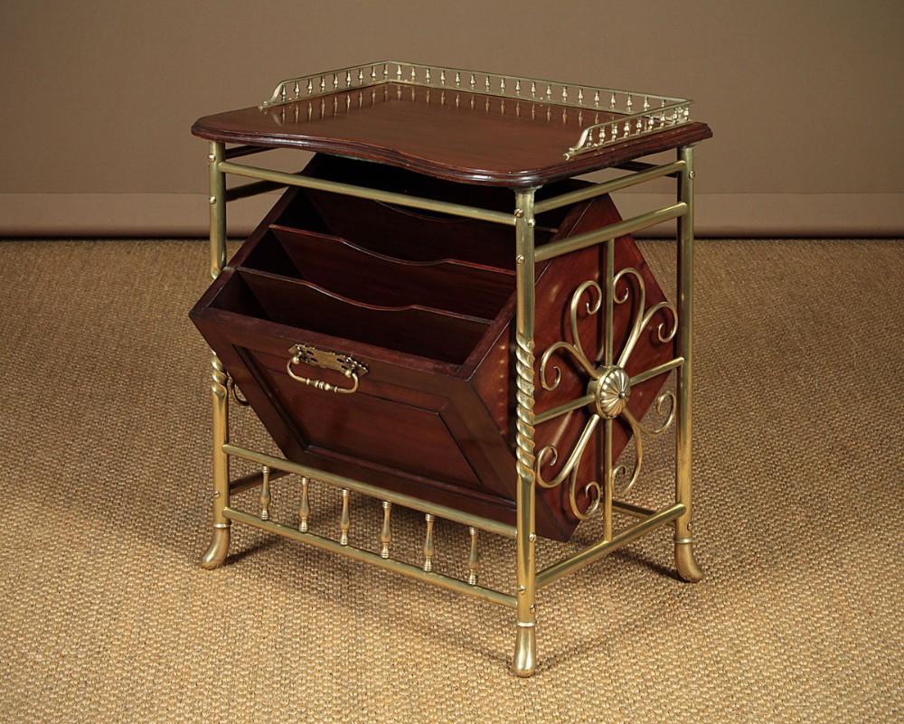 19th.c. Brass & Mahogany Magazine Rack c.1890.