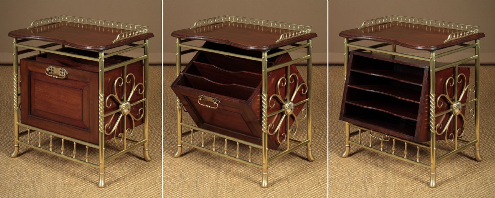 19th.c. Brass & Mahogany Magazine Rack c.1890. View V