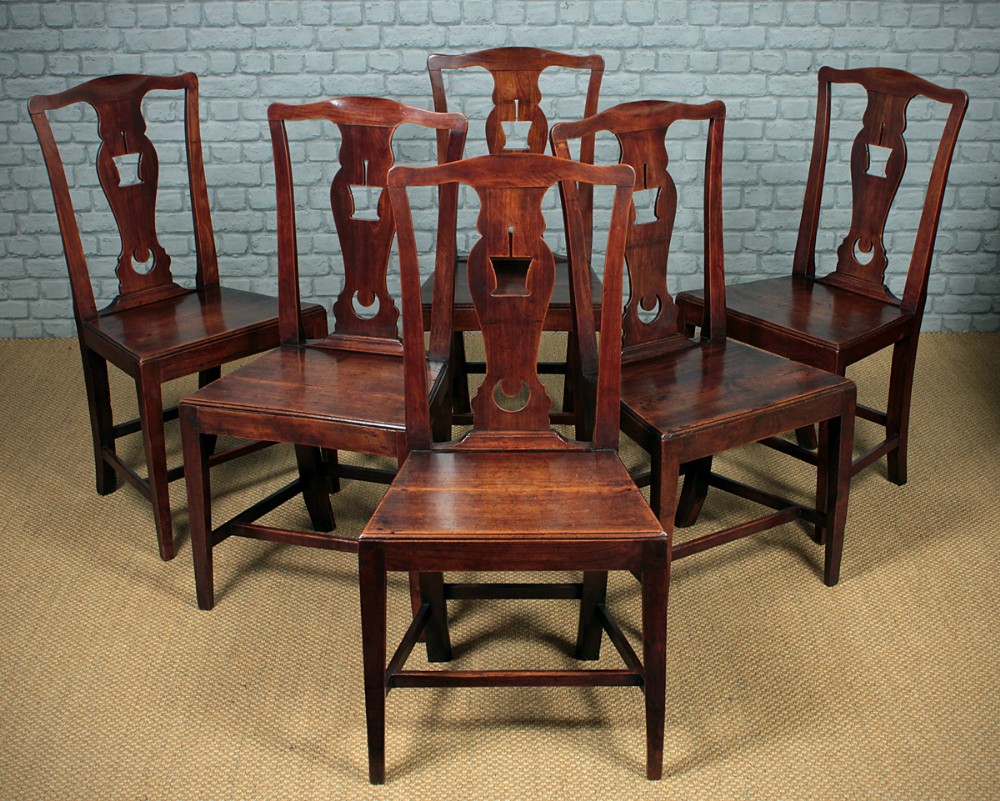 Set of Six  Country Chippendale Fruitwood Dining Chairs c.1820. 
