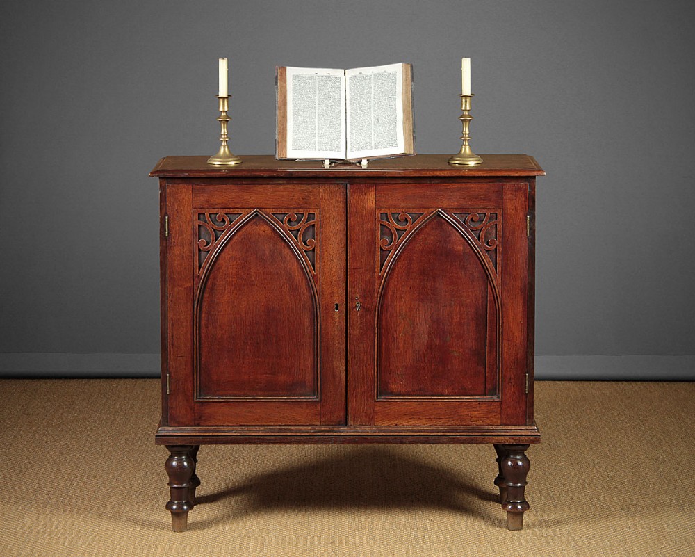 Late 19th.c. Gothic Oak Cabinet Or Bookcase c.1890.