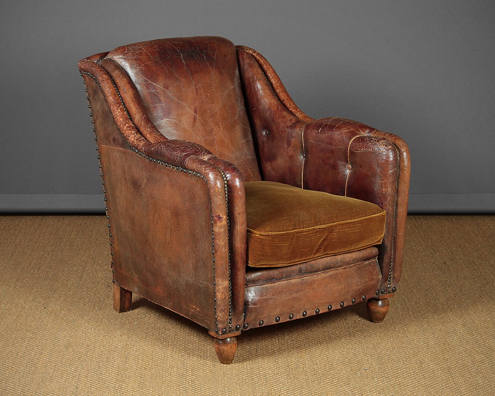 Art Deco Leather Bothy Armchair c.1930.