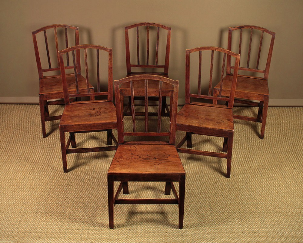 Set Six 19th.c. Elm Cottage Dining Chairs c.1860.