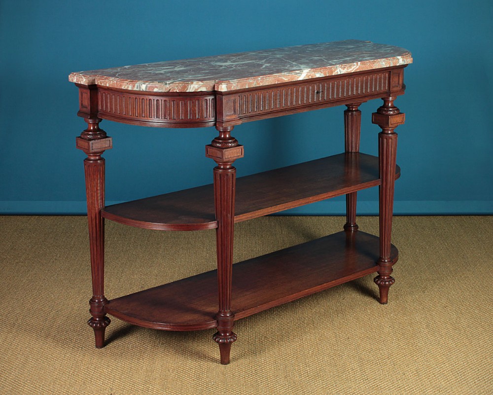 Large Oak & Marble Top Three Tier Console Table c.1900.