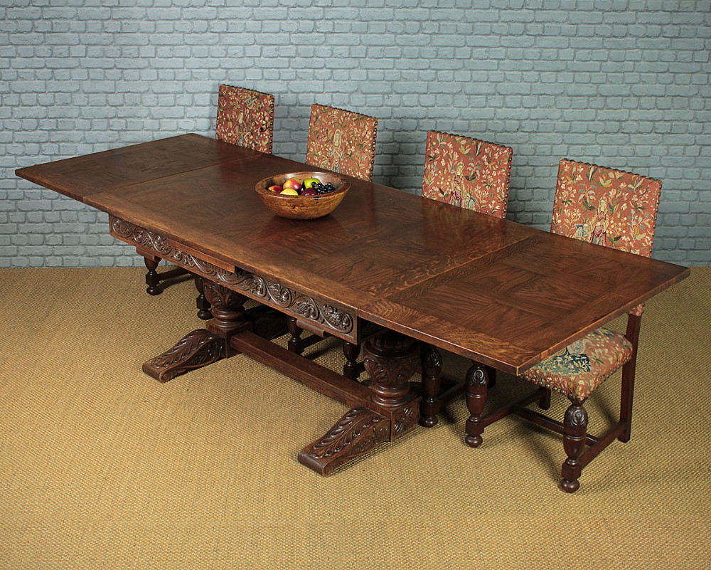 Extending Parquetry Top Refectory Dining Table c.1930.