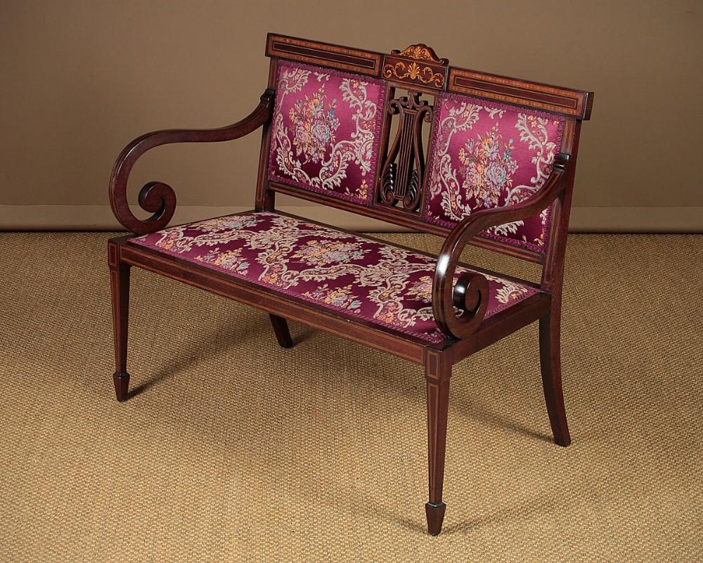 Small Inlaid Mahogany Lyre Back Seat c.1905.