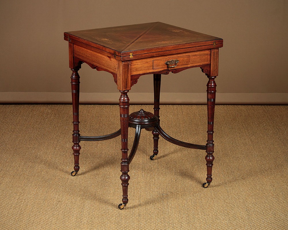 Inlaid Rosewood Envelope Games Table c.1890.