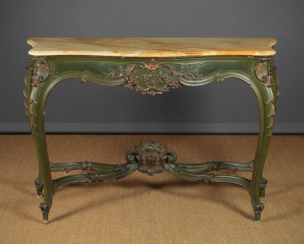 Painted & Marble Top Rococo Console Table c.1920.
