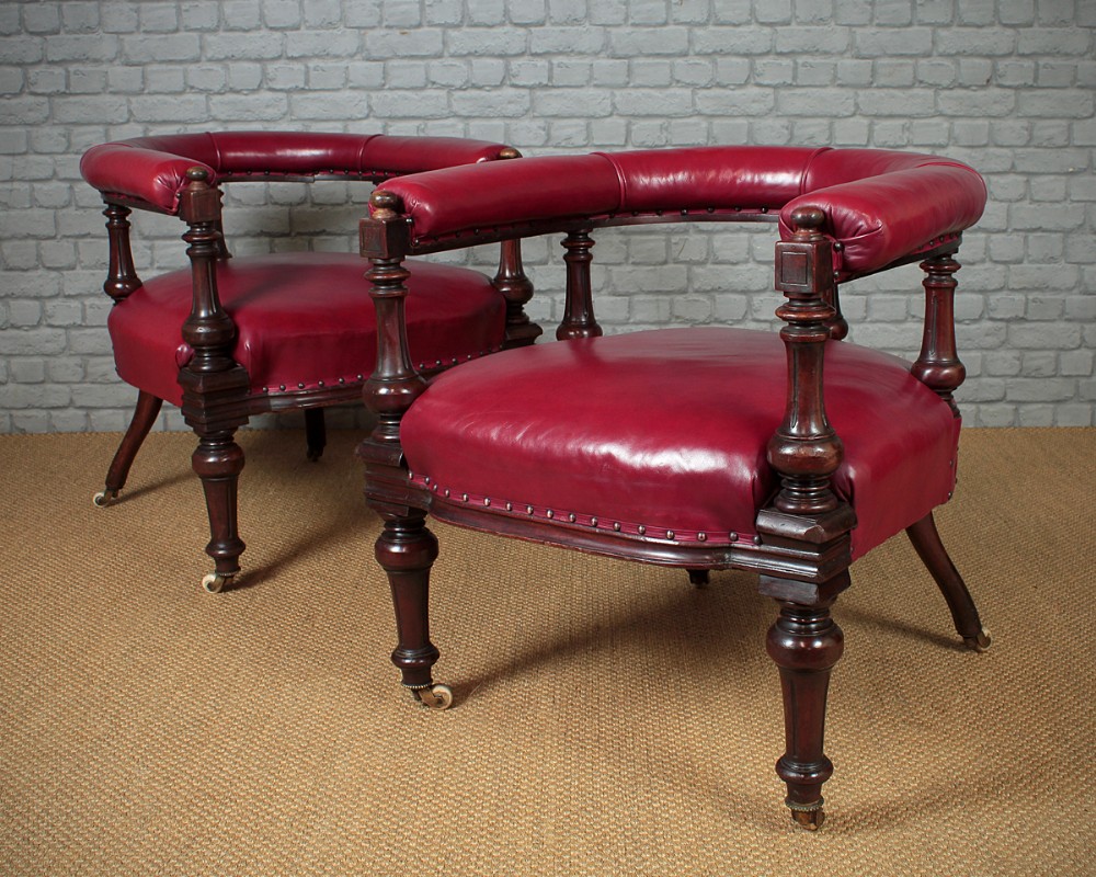 Pair Late 19th.c. Mahogany & Leather Club Armchairs c.1890.