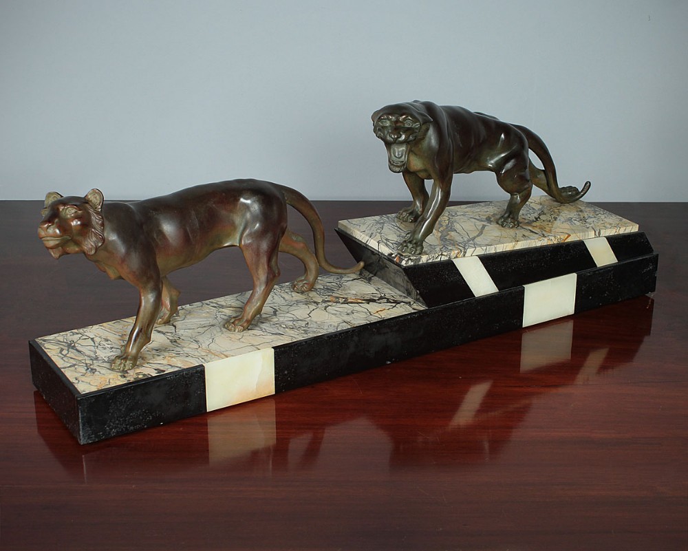 Art Deco Sculpture of Big Cats by Thomas Cartier c.1930.