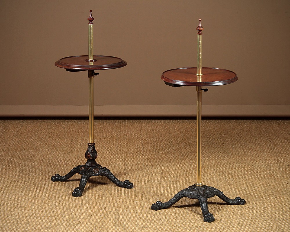 Pair 19th.c. Adjustable Wine Tables On Cast Iron Bases c.1880.
