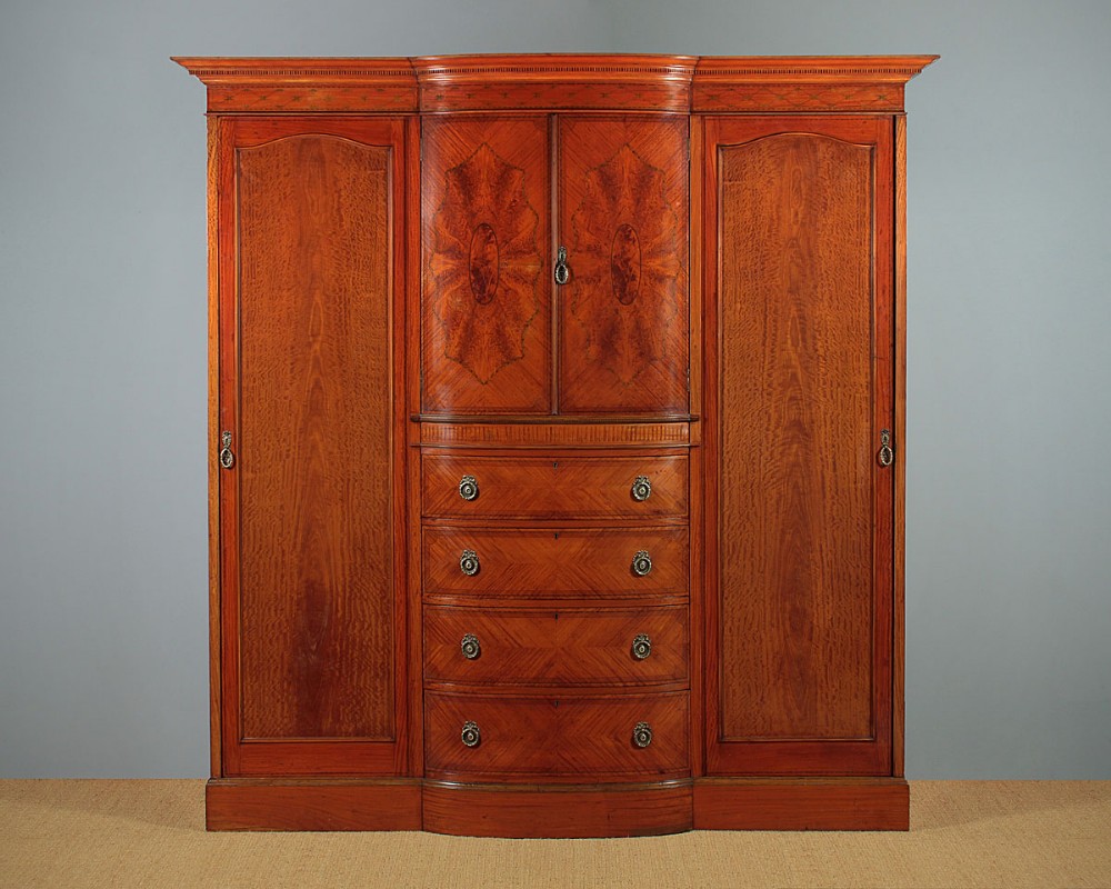 Edwardian Satinwood Combination Wardrobe c.1905.