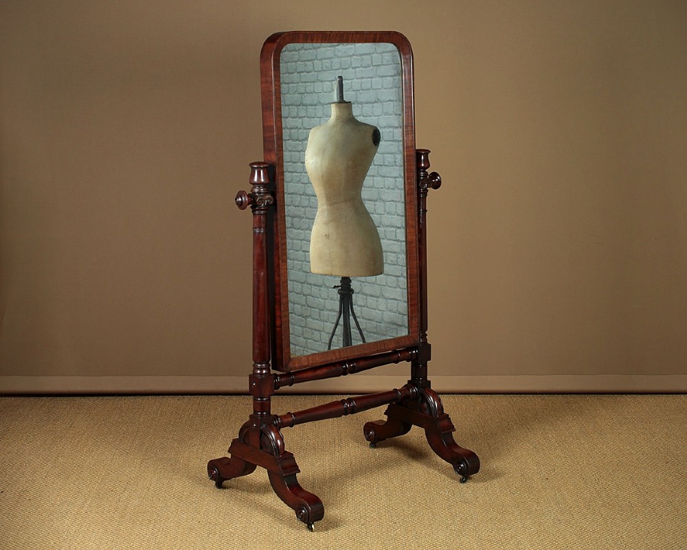 Mid 19th.c. Mahogany Cheval Or Dressing Mirror On Stand c.1840