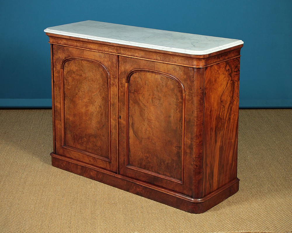 Burr Walnut & Marble Top Cabinet with Sliding Shelves c.1860.