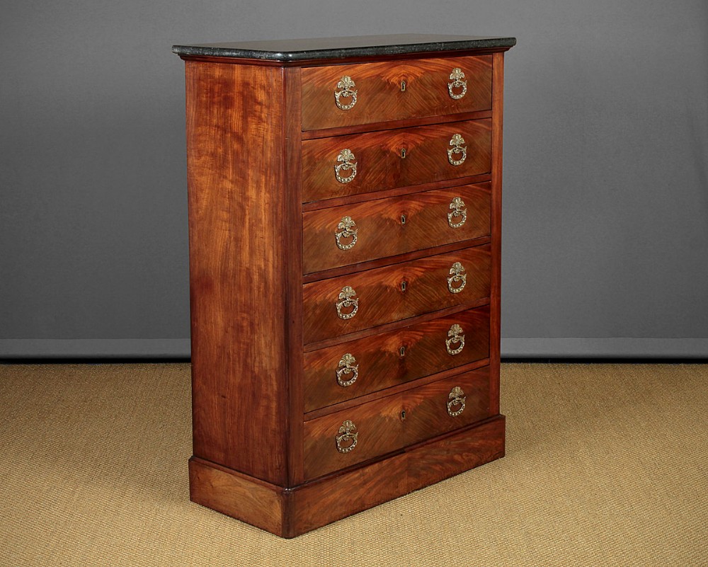 19th.c. Louis Philippe French Marble Top Mahogany Chest Of Drawers c.1840.