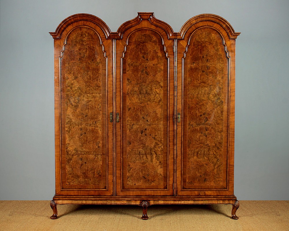 Queen Anne Style Burr Walnut Combination Wardrobe c.1920.