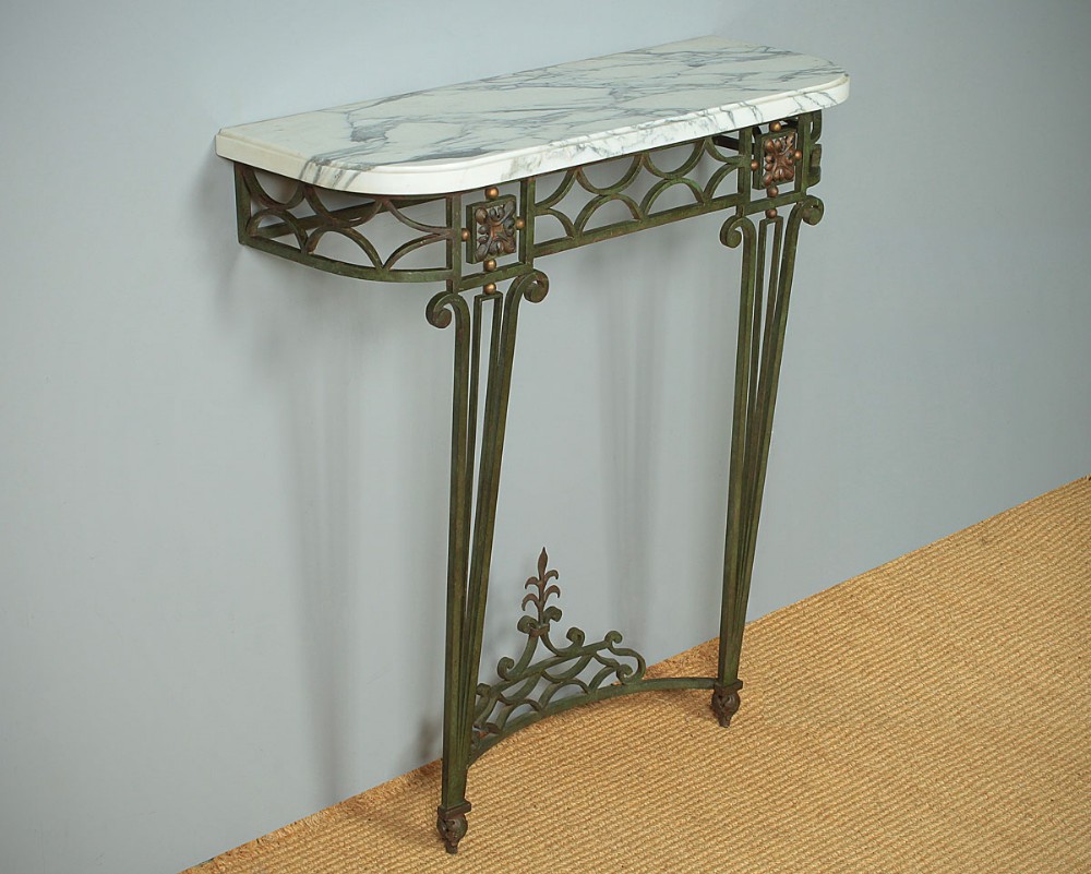 Marble Top & Painted Wrought Iron Console Table c.1930.