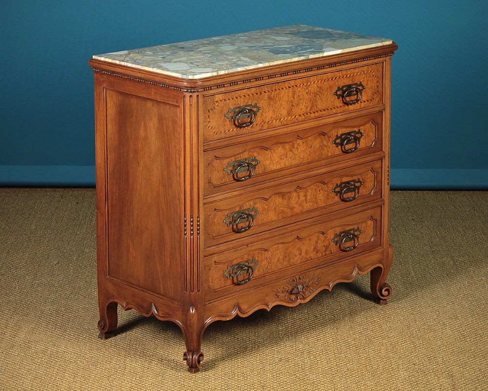 Small Marble Top & Walnut Chest of Drawers c.1930.