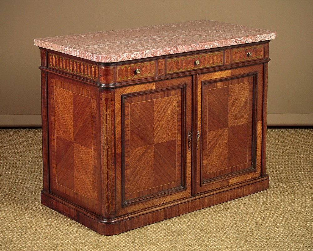 Marble Top & Parquetry Commode Side Cabinet c.1905.