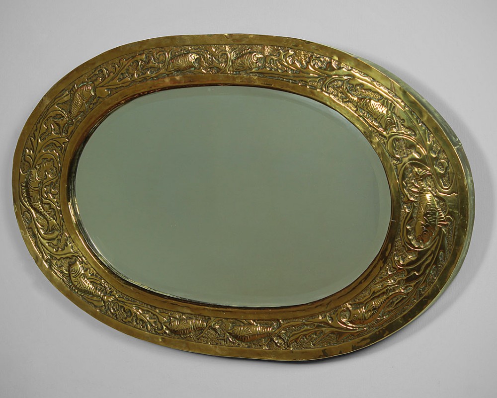 Newlyn Style Arts & Crafts Repoussé Brass Mirror c.1900.