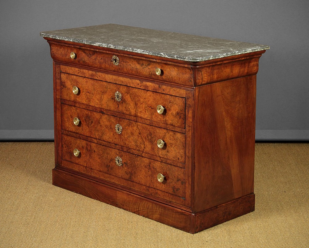 Burr Walnut & Marble Top Chest of Drawers c.1840.