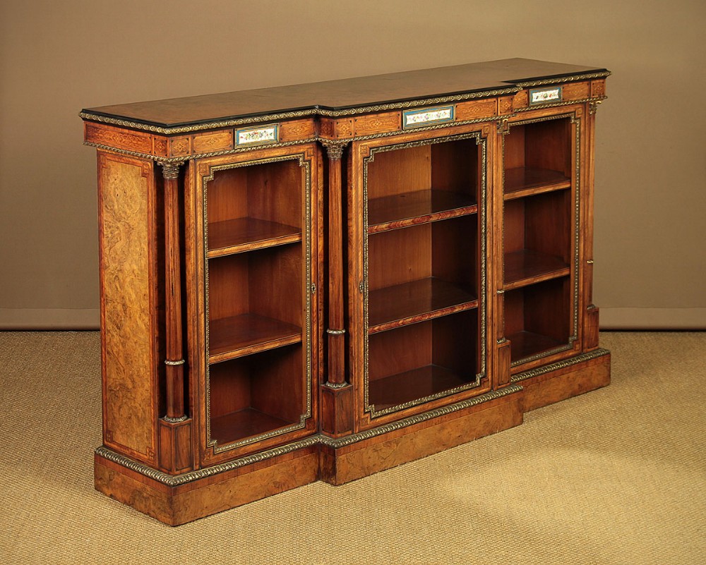 Late 19th.c. Burr Walnut Breakfront Bookcase c.1880.