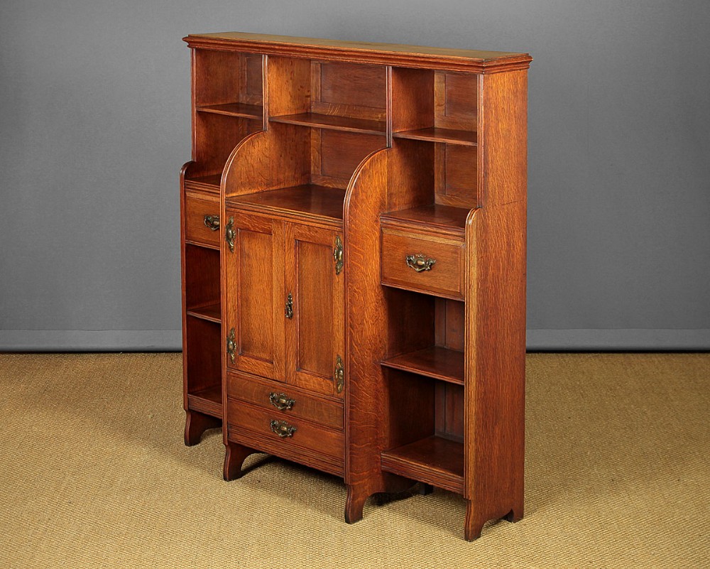 Edwardian Oak Open Bookcase Side Cabinet With Drawers c.1910.
