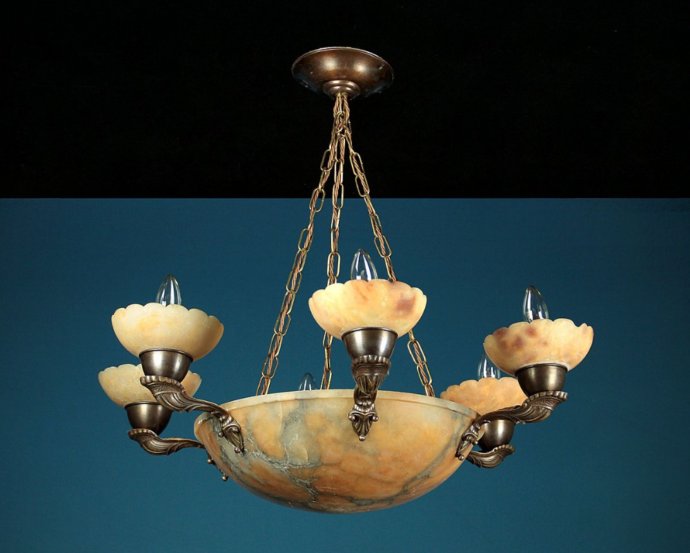 Six Branch Alabaster Hanging Light c.1930.