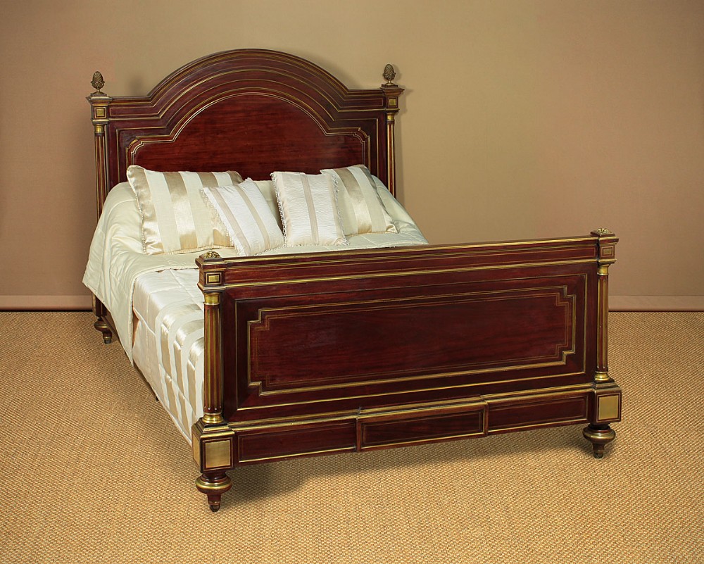 19th.c. Brass Inlaid Mahogany Double Bed c.1890