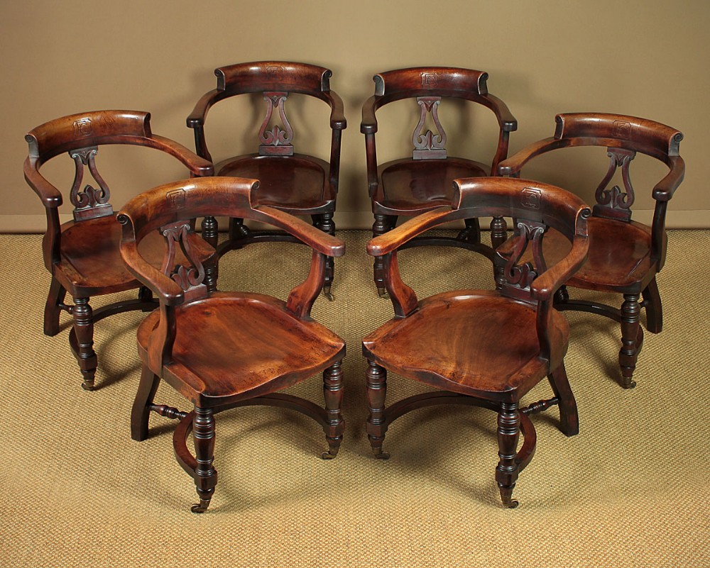 Set of Six Large Saddle Seat Armchairs c.1880.