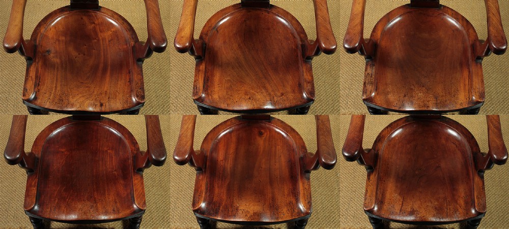 Set of Six Large Saddle Seat Armchairs c.1880. View VI
